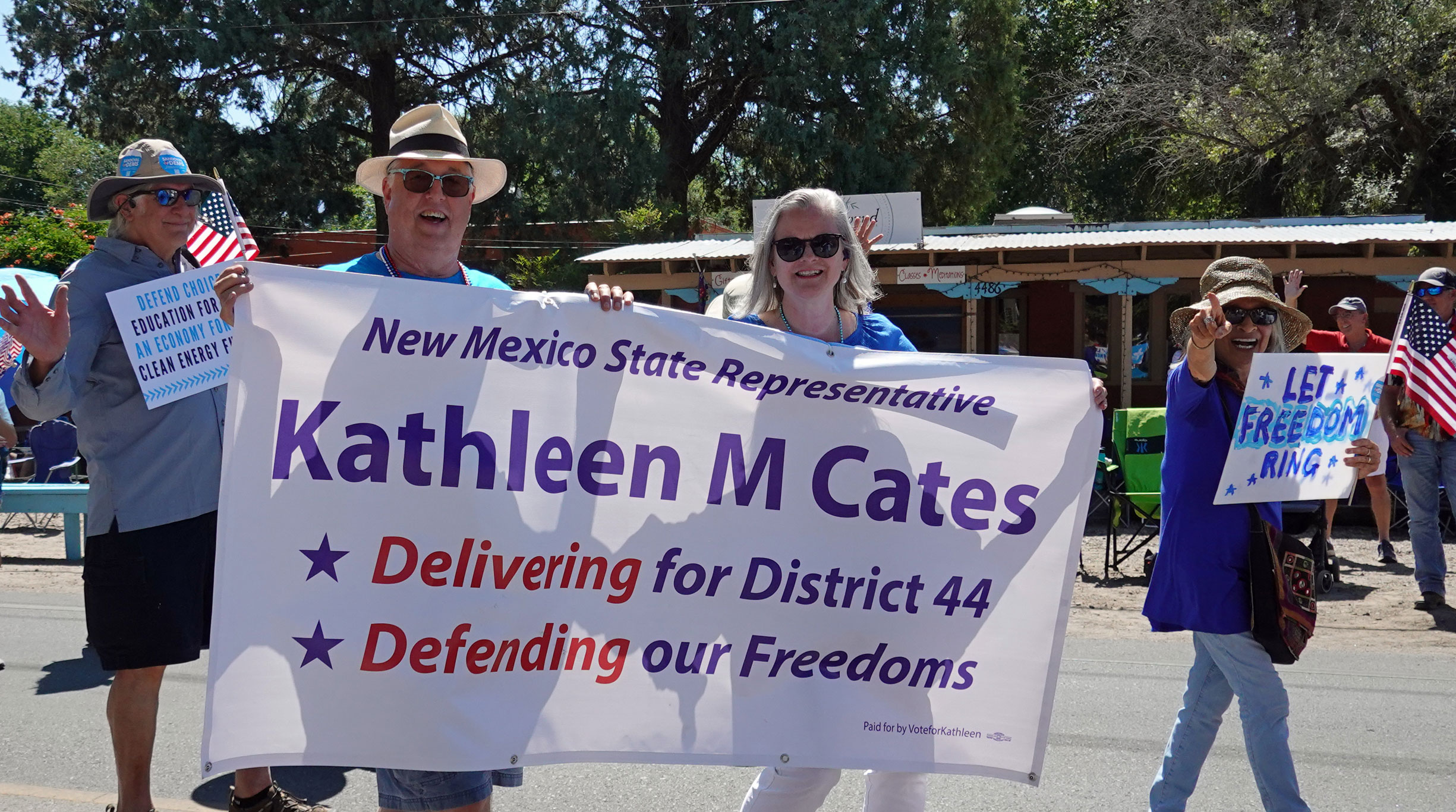 Kathleen and fellow Democrats march in Corrales 4 July Parade